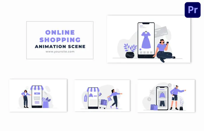 Online Shopping Concept People Vector Character Animation Scene